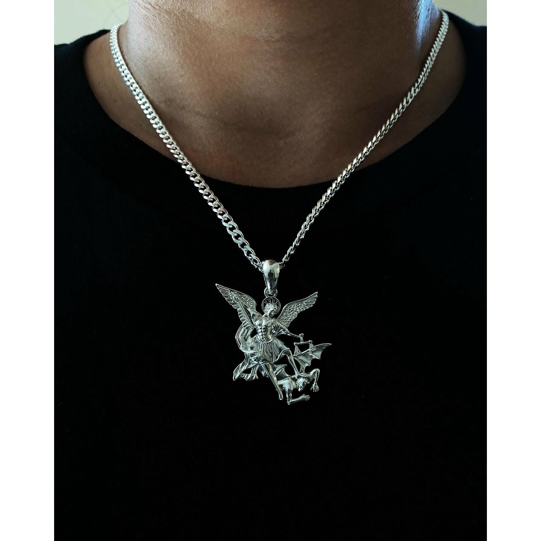 Sterling Silver Archangel Pendant and Chain Modeled 1